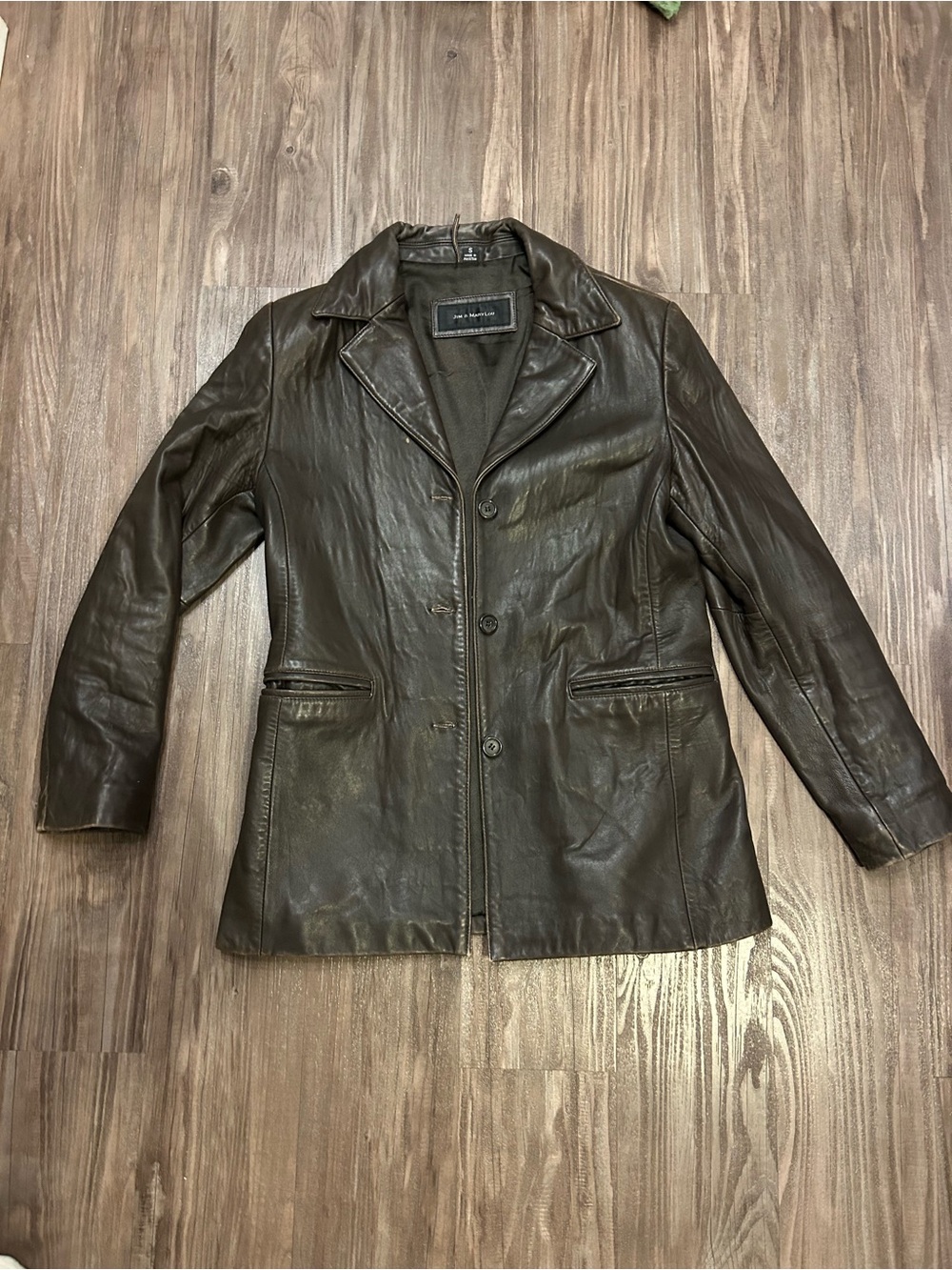 Vintage Brown Leather Button-Front Jacket